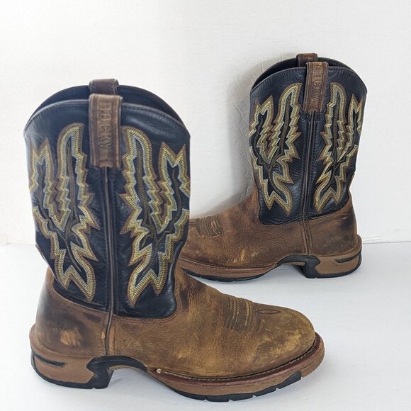 Rocky Leather Cowboy Work Boots Pull On Western #2710 Embroidered Detail Size 8 - Picture 9 of 11